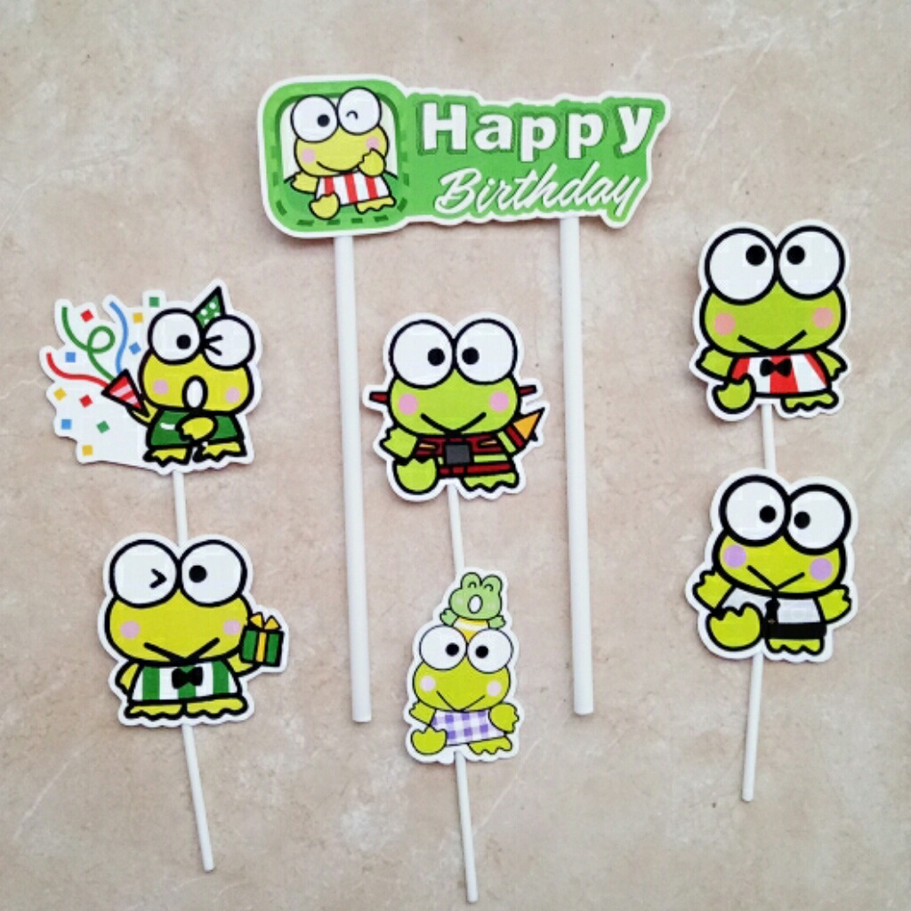 satu set isi 7 cake topper hiasan kue ulang tahun karakter Keroppi Keropi Kero Keroppi