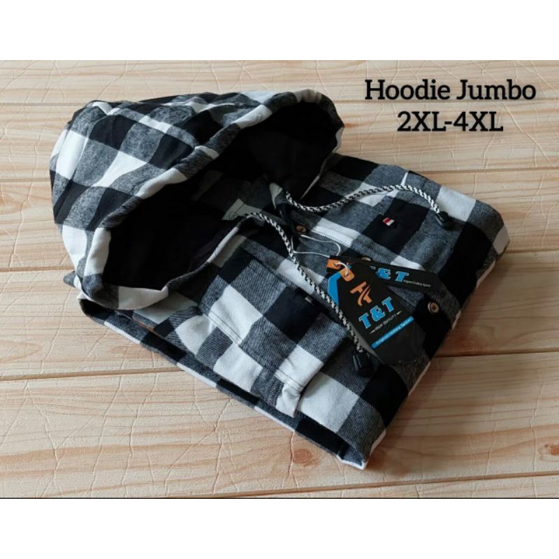 flanel hoodie jumbo xxl xxxl xxxxl  pria wanita - kemeja kupluk distro lengan panjang jumbo - kemeja flanel bertopi big size import lengan panjang