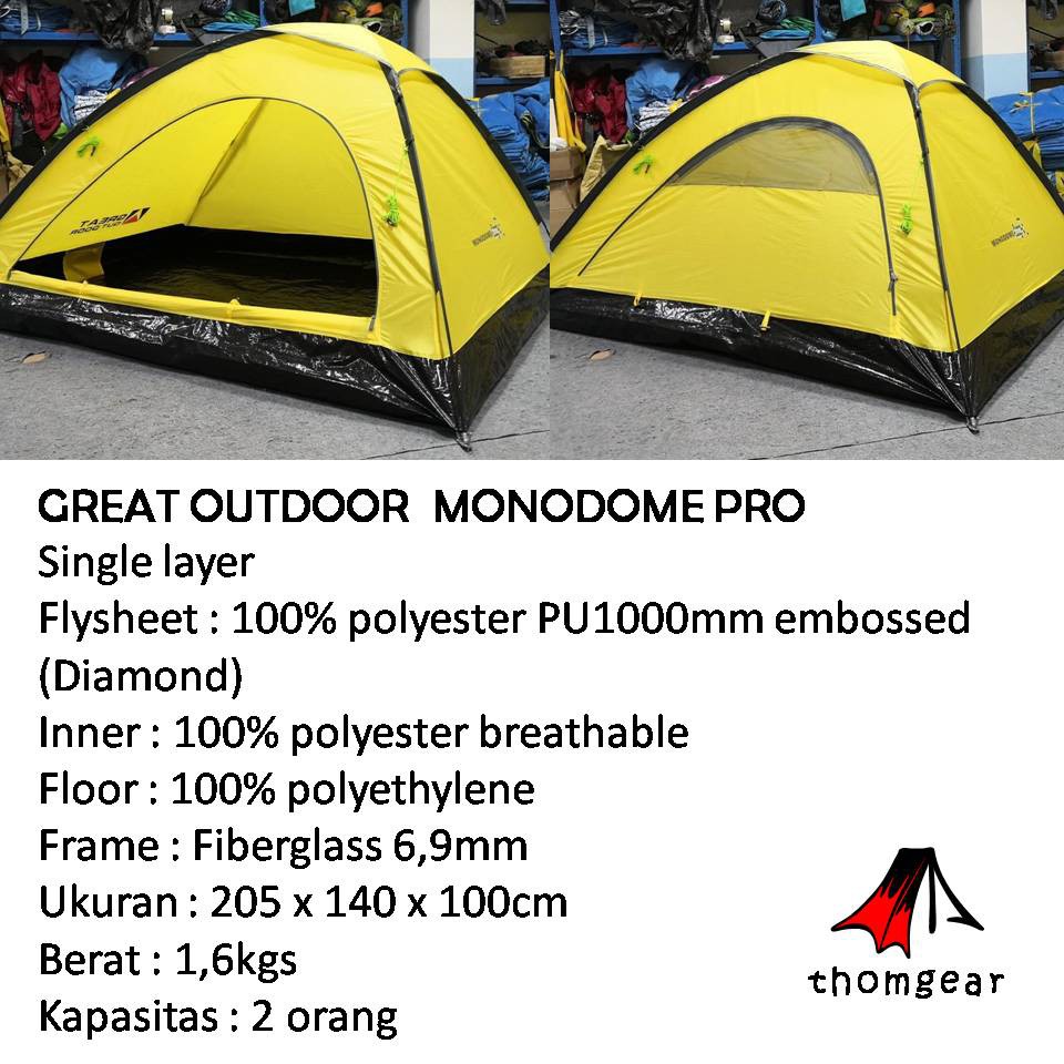 Tenda Camping Dome 2 Orang Great Outdoor Monodome Pro Pu 1000mm Thomgear Probolinggo