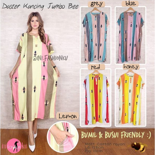 MURAHH Daster Jumbo BEE - Daster kancing busui bumil hamil menyusui panjang xl bawah lutut lucu rema