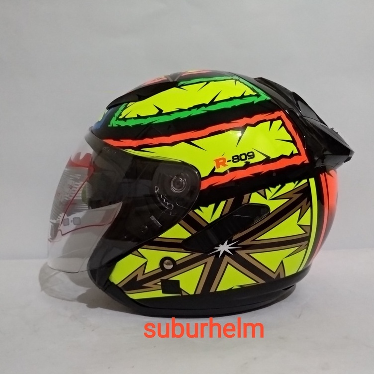 HELM  SHEL  ROVER  R - 809     BLACK   HALF FACE  DOUBLE VISOR  SNI  ORI  DEWASA