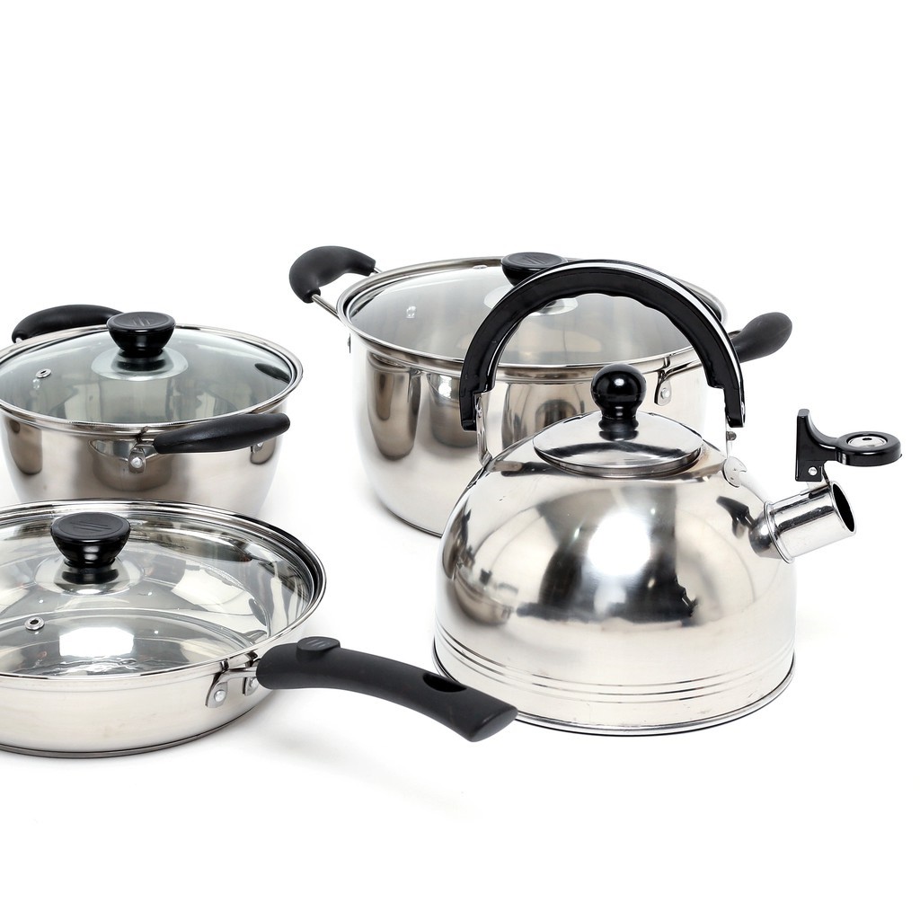 CARIN Panci Set Isi 12pcs Stainless Steel Cookware Kombinasi Teko Sauce Pan Fry Pan Tebal Serbaguna