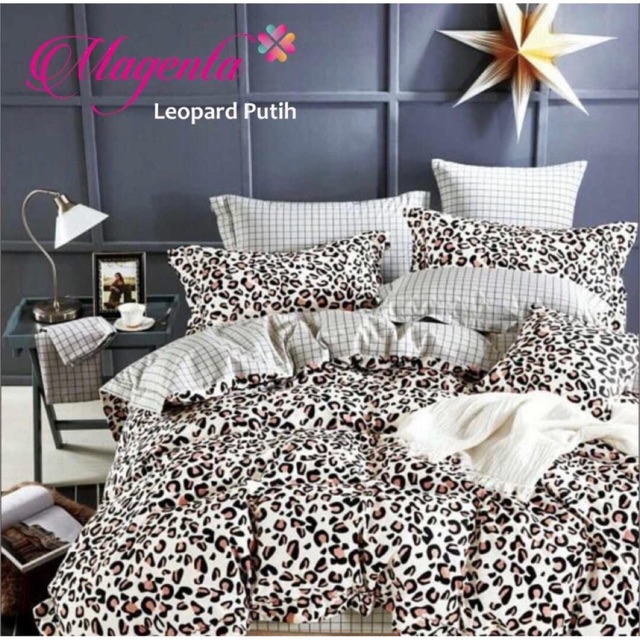 sprei magenta leopard / set sprei katun motif macan / sprei motif dewasa / sprei star ersa magenta