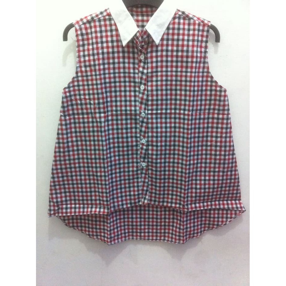 TRENDY  Pakaian atasan ibu wanita blouse set yukensi collar tartan spesial ramadhan kerja kantor k