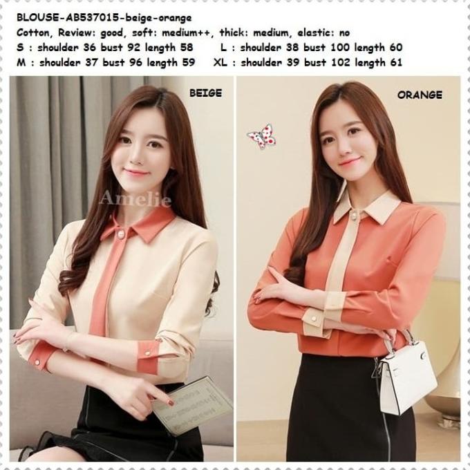 Baju Atasan Kemeja Kerja Wanita Blouse Korea Import AB537015 Orange 53-amelie-wholesale Kualitas Baik