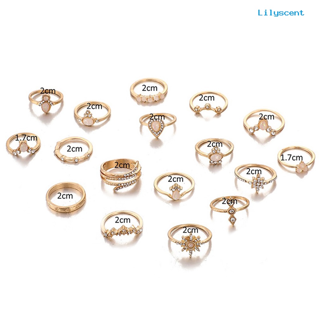 Ls 17Pcs / Set Cincin Wanita Hias Batu Permata / Berlian Imitasi Gaya Bohemian Untuk Kencan / Hadiah