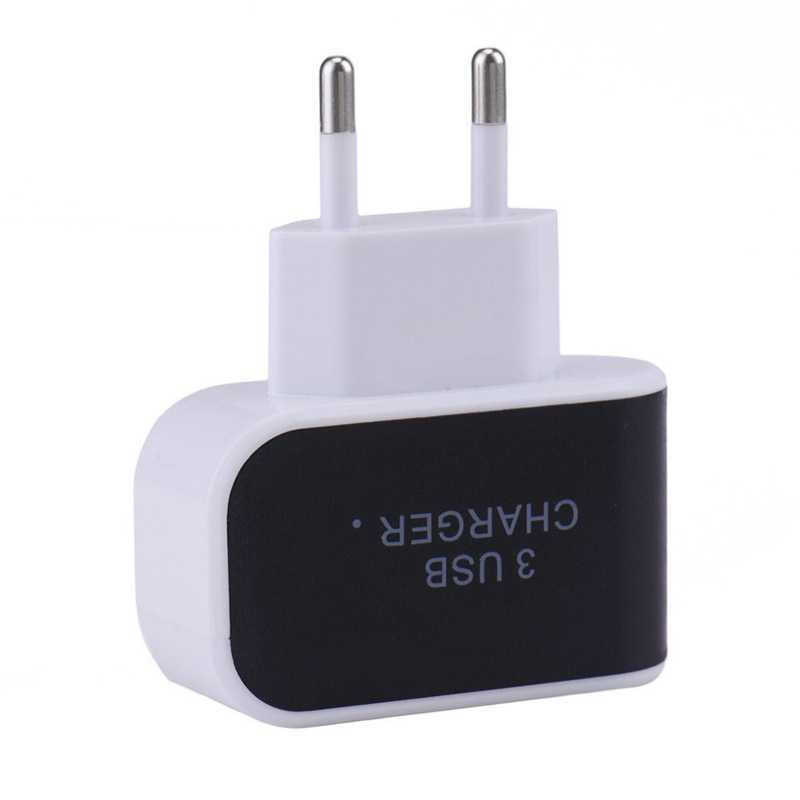 Adapter Travel Charger USB 3 Port 5V 3.1A EU Plug LED - EKA-Hitam