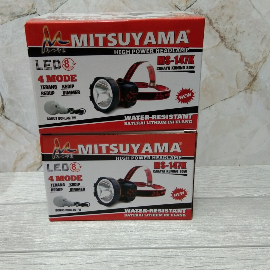 Senter Kepala Mitsuyama 50 Watt MS-147K cahaya kuning + Bohlam 7 Wat