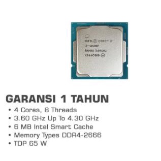 Processor Core Intel i3-10100f gen 10 lga 1200 3.6Ghz-4.3Ghz tdp 65w 6mb cache Comet lake tray