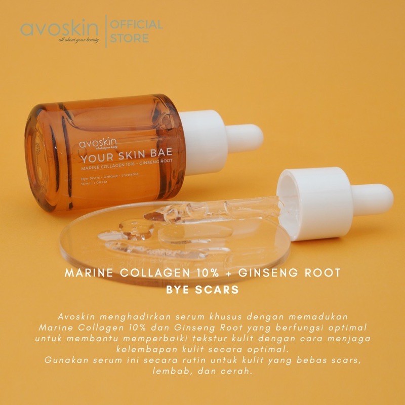 AVOSKIN Your Skin Bae Marine Collagen 10% + Ginseng Root Indonesia / Avo Skin Bye Scars Unique Serum