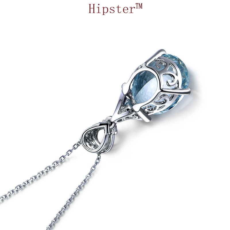 New Hot Selling Elegant Diamond Aquamarine Pendant White Gold Necklace