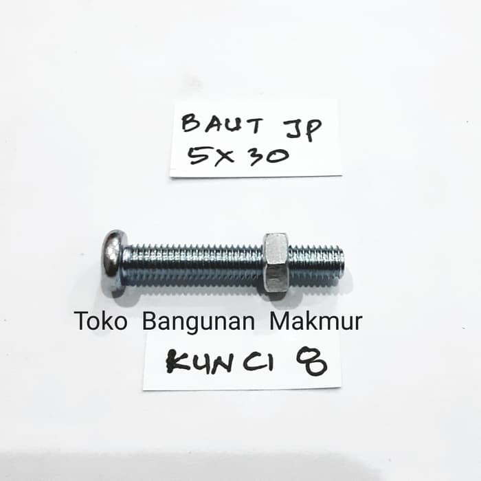 Baut Putih 5x30 + Mur Baut Jp5x30 Kepala Obeng M5x30 M5 x 30 - isi 10 pcs