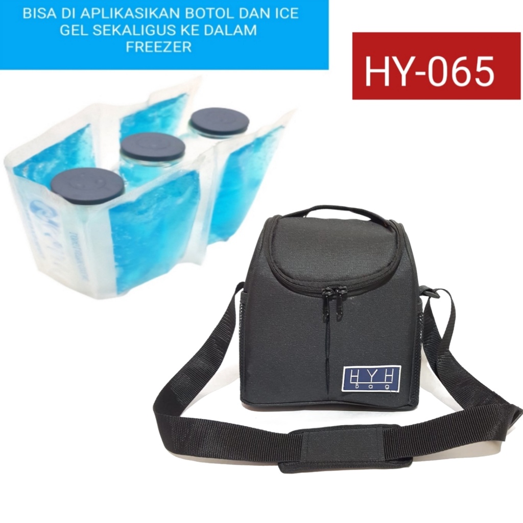 HY-065 COOLER BAG HYH + 3 BOTOL ASI + 1 HANGER ICE GEL LINE ISI 4  / TAS PERLENGKAPAN ASI ASIP TAS BAYI/ Cooler Bag Baby