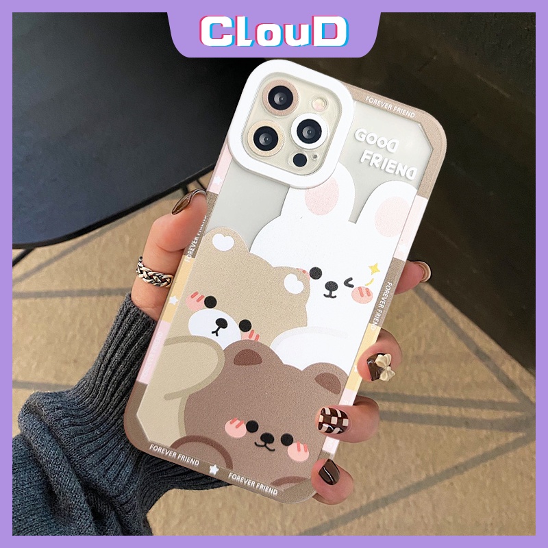 Casing Ponsel Kartun Beruang Kelinci Untuk Iphone11 7plus XR iPhone 6 6s 8 7 Plus 11 12 14 13 Pro MAX X XS MAX SE 2020pelindung Kamera Tahan Guncangan Teman Hewan Lucu Bening Lembut TPU Cover