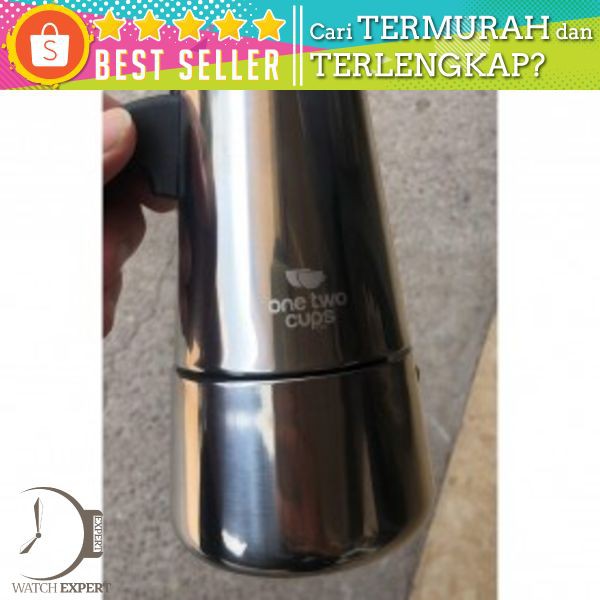 OneTwoCups Espresso Coffee Maker Moka Pot Teko Stovetop Filter 100ml 2 Cup - Z20 - Silver