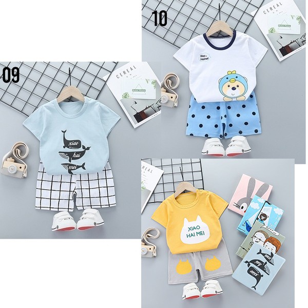 LIN9067 - 2in1 Setelan Atasan Lengan Pendek + Celana Pendek Bayi Cotton Set Baju Bayi Anak Katun Lembut pakaian bayi anak