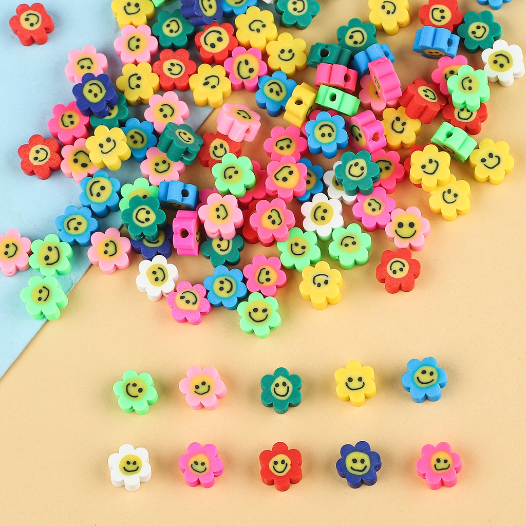 30pcs 10mm Flower Smile Polymer Clay Spacer Smile-Face Beads For Jewelry Making DIY Bracelet Necklace Accessories