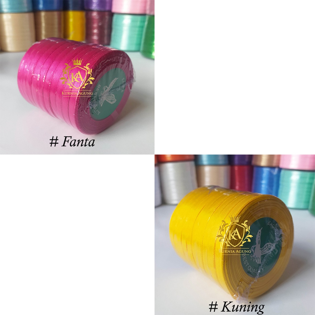 Pita Satin Polos Merk Eagle Import Taiwan ukuran 1/4 inch (0.635cm) banyak warna Dijual ROLL untuk Bungkus Kado Souvenir Hampers Dekorasi