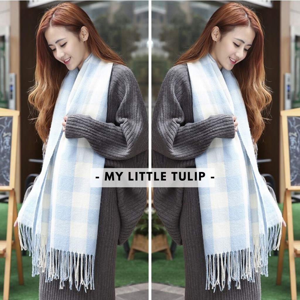  Syal  Leher  Rajut Hijau Biru Musim  Dingin  Winter Unisex 