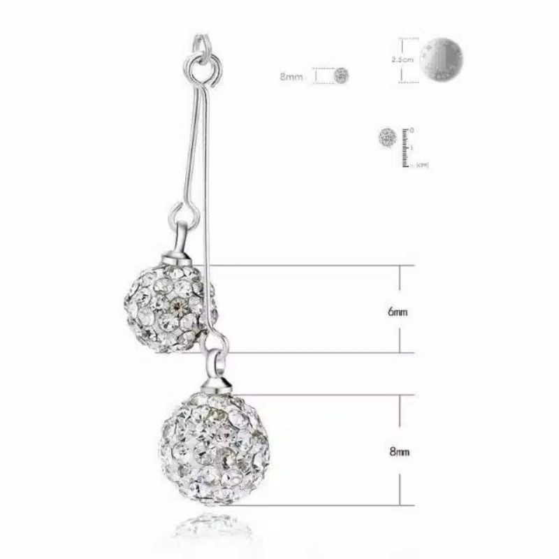 Anting bola kristal double panjang cantik