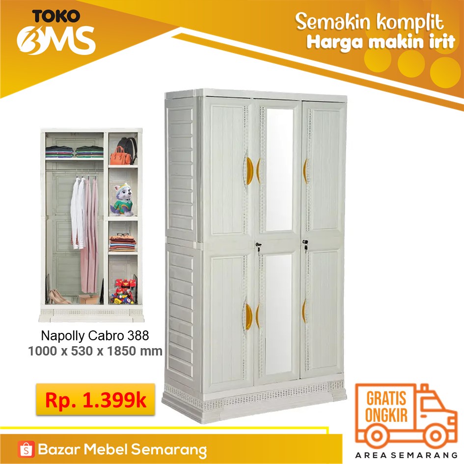 PROMO lemari plastik Napolly Cabro 388 2 cermin gantung + laci murah toko bms Semarang