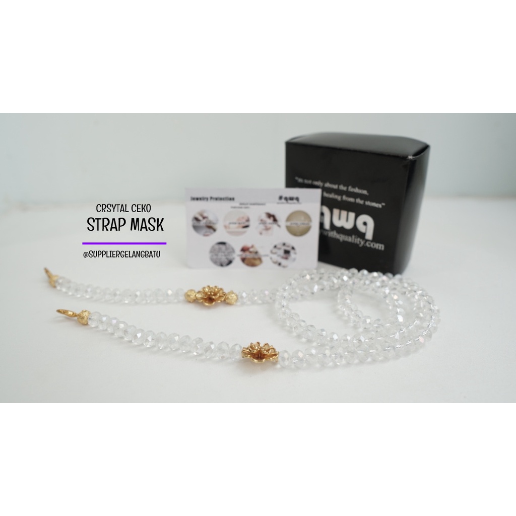 strap masker bunga teratai premium kristal ceko bening panjang gold