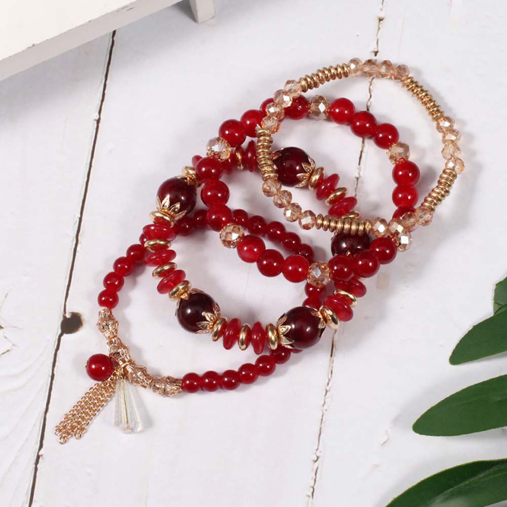 Hu Hu Hu Hu Hu Alat Bantu Pasang Kacamata♡ 4pcs / Set Gelang Rantai Manik-Manik Batu Akik Mutiara Imitasi Hias Rumbai Gaya Boho Untuk Wanita