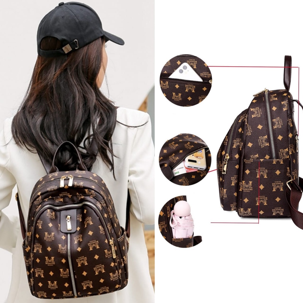 TAS RANSEL WANITA PREMIUM KOREA KULIT MURAH COKLAT VEILLO TA425B7 IMPORT BACKPACK PUNGGUNG SEKOLAH ABG KULIAH GENDONG FASHION KERJA ANTI AIR