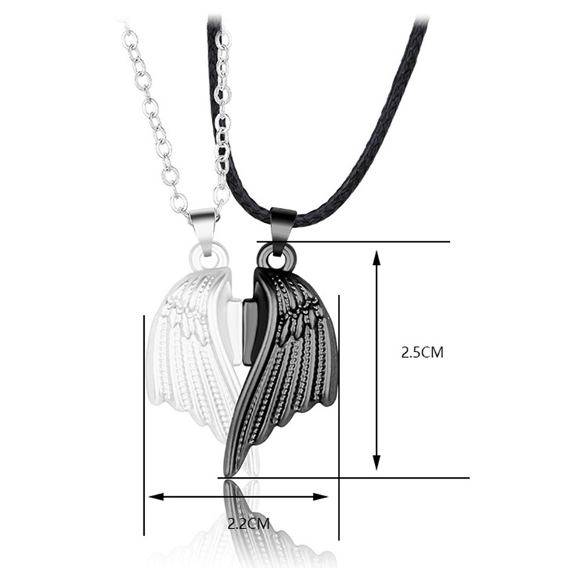 Fancyqube 2pcs / Set Kalung Rantai Liontin Sayap Malaikat Magnetik Gaya Punk Gothic Untuk Pria Dan Wanita