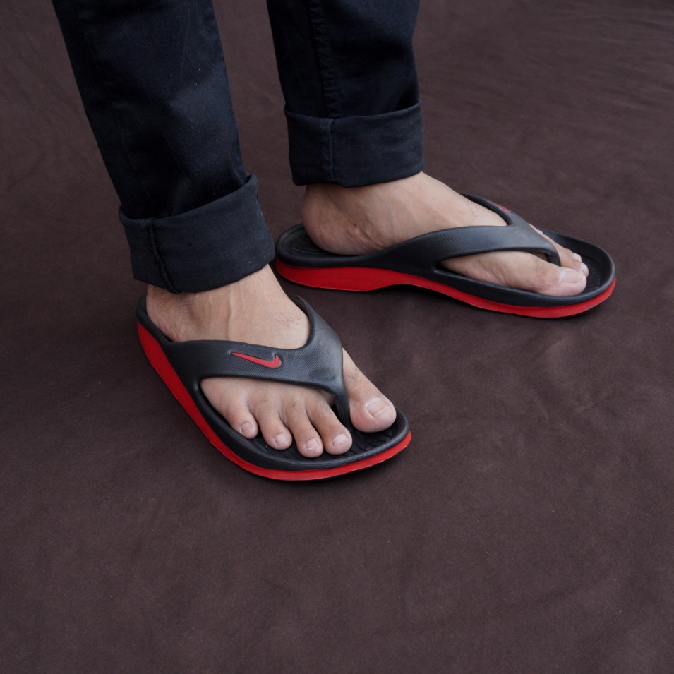 TerBARu - Sandal Karet Jepit Kasual Santai Pria Nike Duramo Hitam List Merah - Bayar Di Tempat