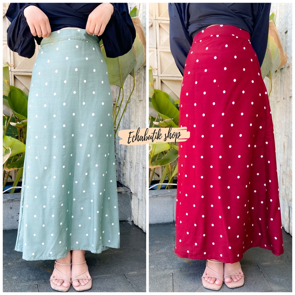 ROK PANJANG XL WANITA MOTIF POLKA