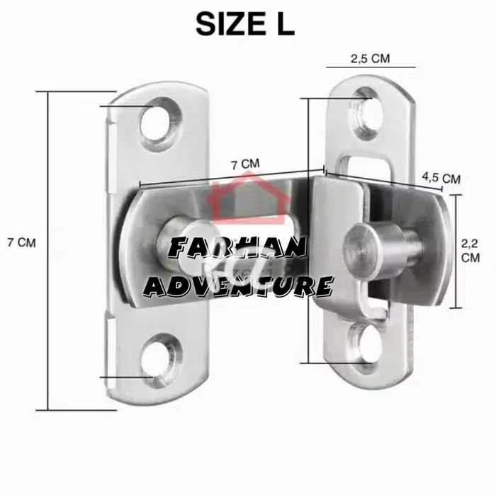 Grendel Sudut Kait L Stainless Cantol Pintu Pengaman Kamar Jendela Wc