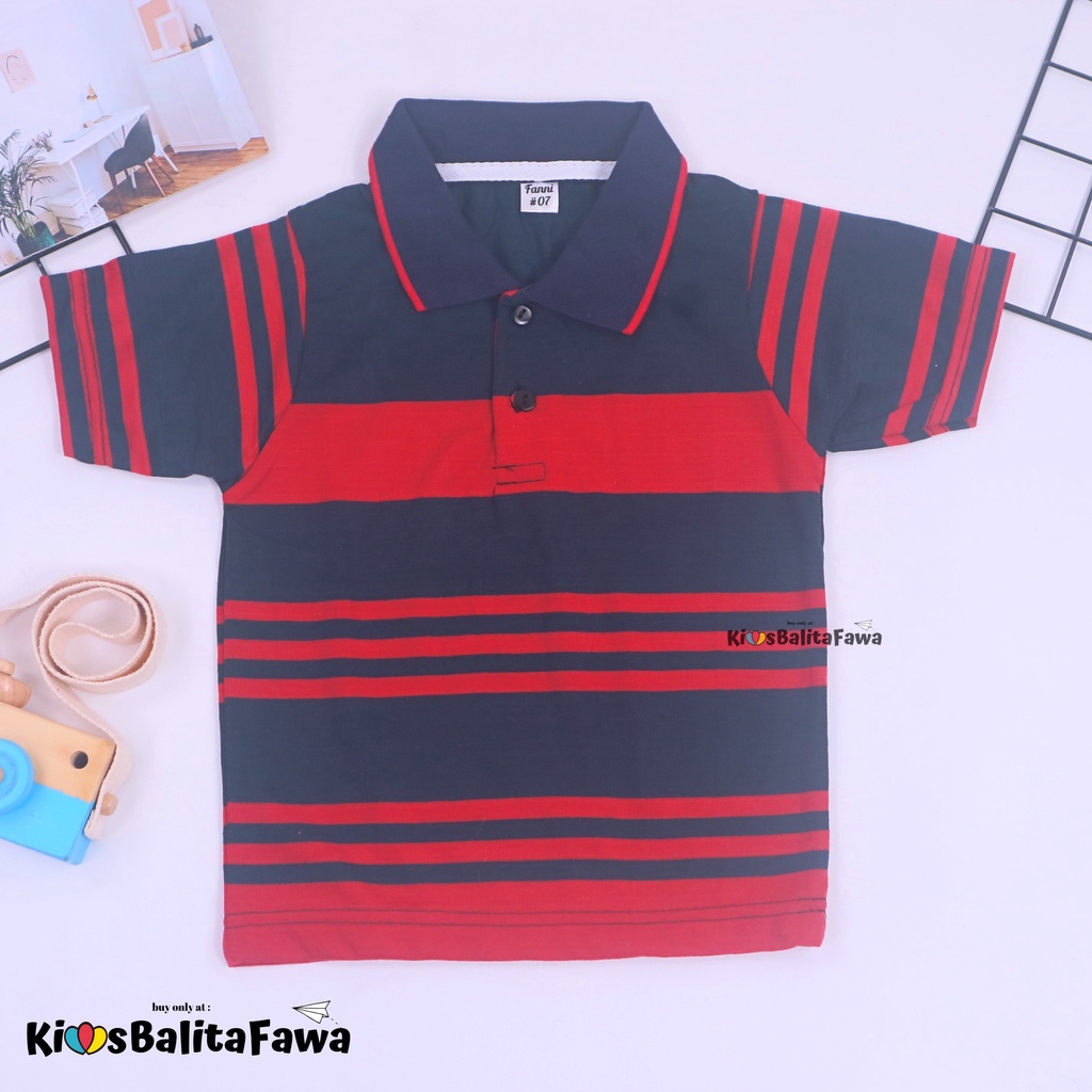 Kerah Salur T-Shirt Anak Laki uk 1-2 Tahun / Kaos Harian Atasan Baju Adem Lengan Pendek Murah Polos