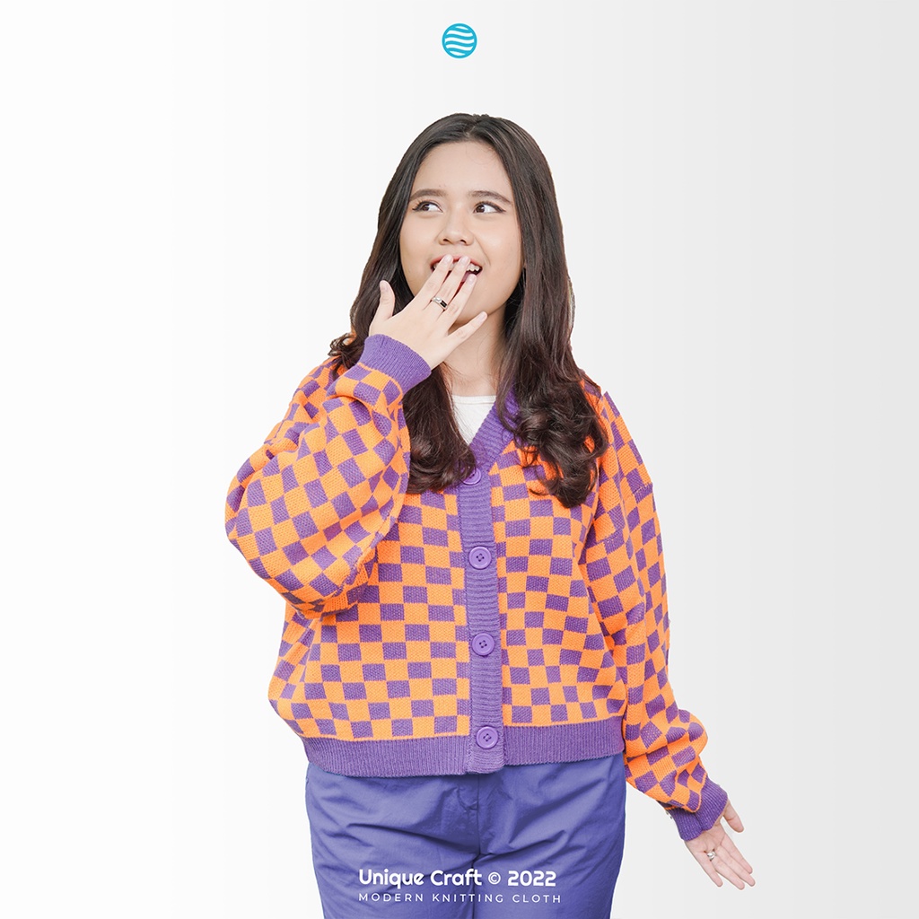 Cardigan Rajut Wanita - Cardigan Kotak - Queen Checkered Cardigan By Uniquecraft_bdg