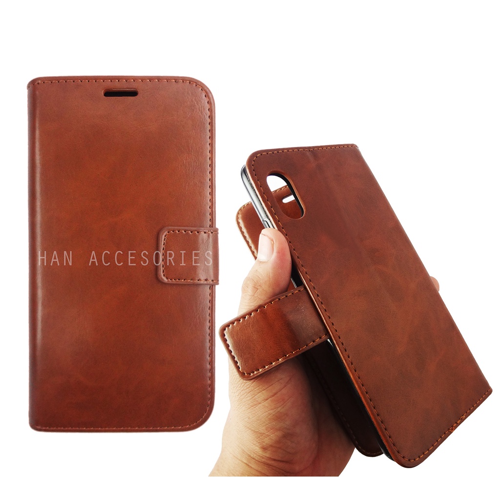 (PAKET HEMAT) Fashion Selular Flip Leather Case Xiaomi Redmi 7/7A/REDMI 8/8A PRO/9/9A/9T Flip Cover Wallet Case Flip Case + Nero Temperred Glass