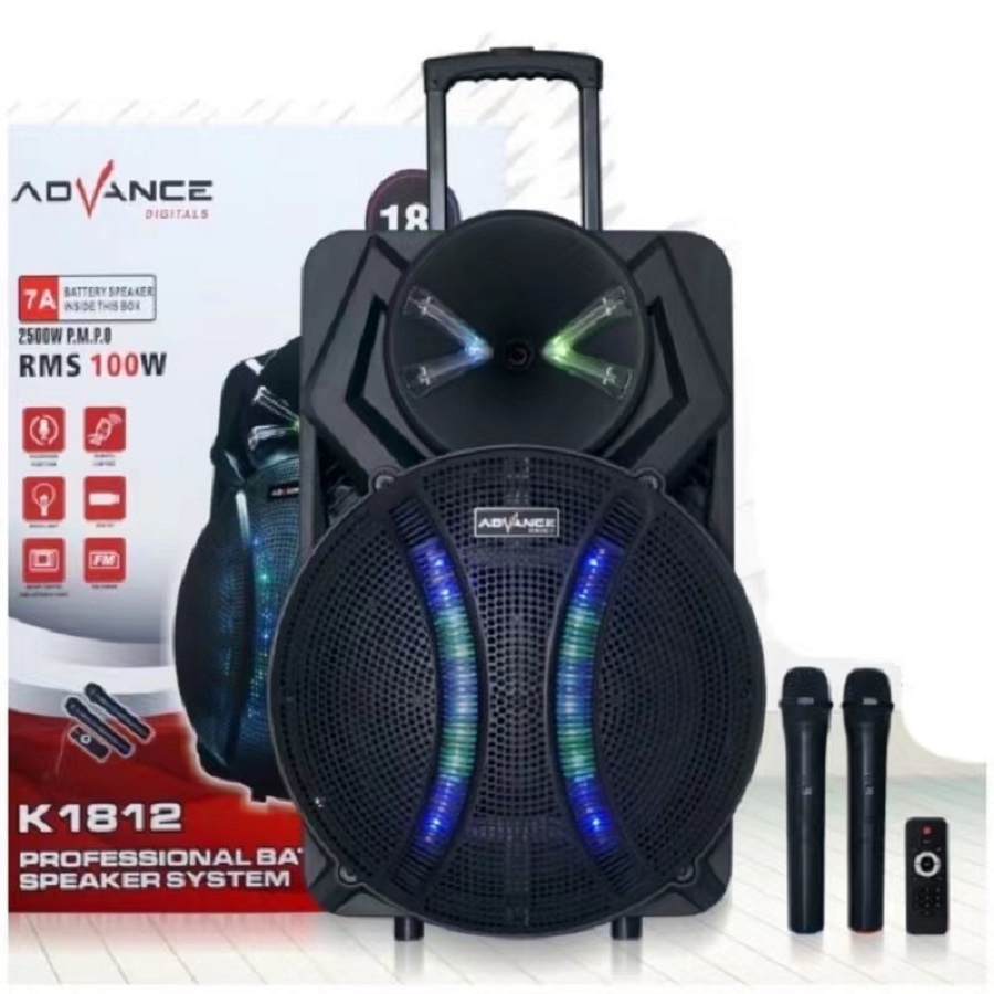 SPEAKER BLUETOOTH PORTABLE AMPLIMEETING ADVANCE 18IN 18 INCH K1812 K 1812 SUPER BASS BONUS 2 MIC WIRELESS