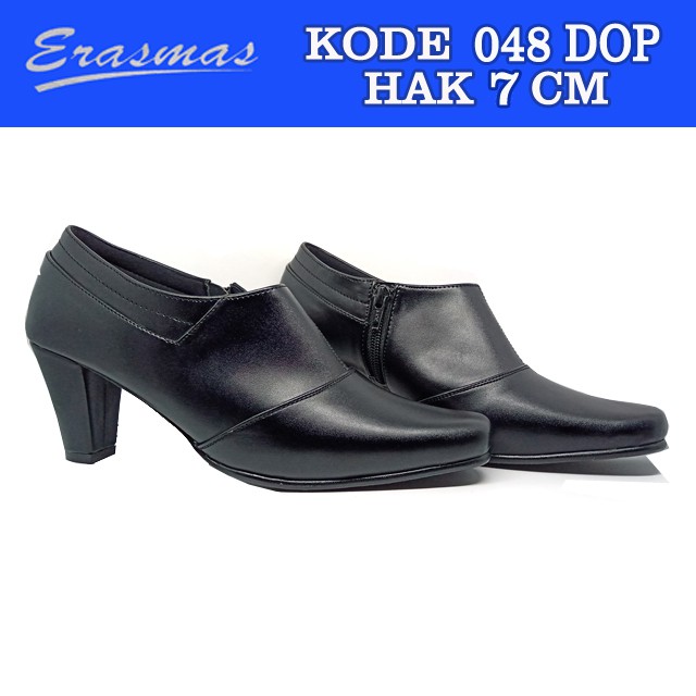 Sepatu PDL Sus Resleting 048 Erasmas ANKLE BOOT Polwan Kowad DISHUB SATPOL PP  Hak 7 CM Hitam