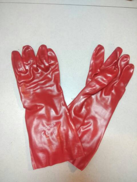 Sarung Tangan PVC 16 Inc Merah Tahan Panas Kimia Safety Gloves safeguard