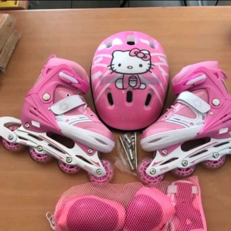 Sekombinasi putih / Pink kombinasi hitam. Terimapatu Roda Fullset Lengkap Dekker+Helm / Inline Skate Bisa Model BAJAJ