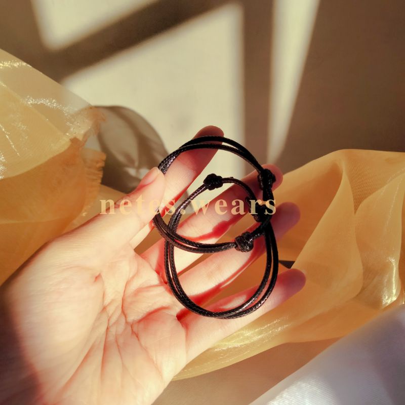 Gelang Hitam Polos Couple Single gaya vintage bracelet berpasangan persahabatan tahan air tali satin