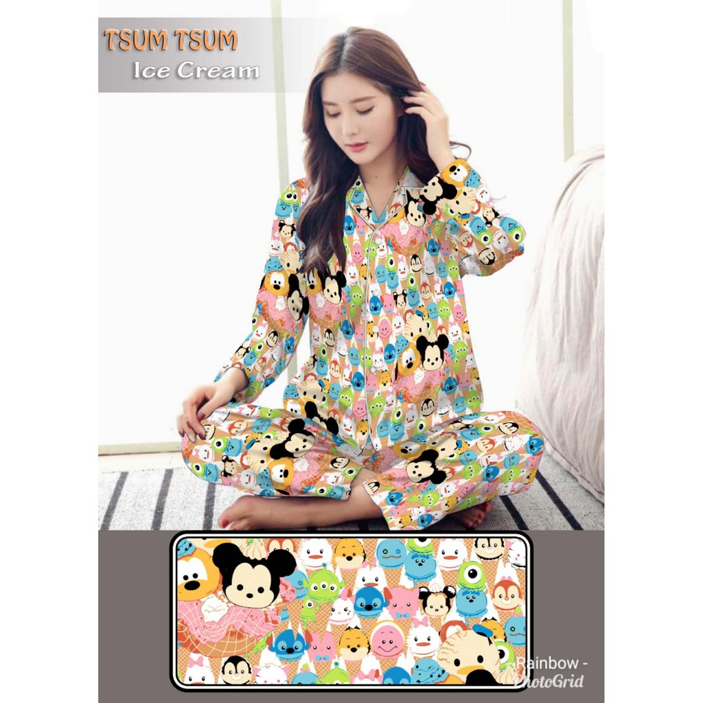 Piyama dewasa PP panjang, katun jepang, fit to xl, motif MICKEY/MINION/PANDA