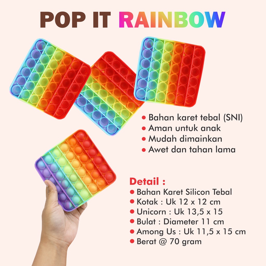 Mainan Pop it / Pop It Murah : Pop it Rainbow Unicorn Fidget Toy Push bubble Penghilang Stres Mainan Anak Murah-5