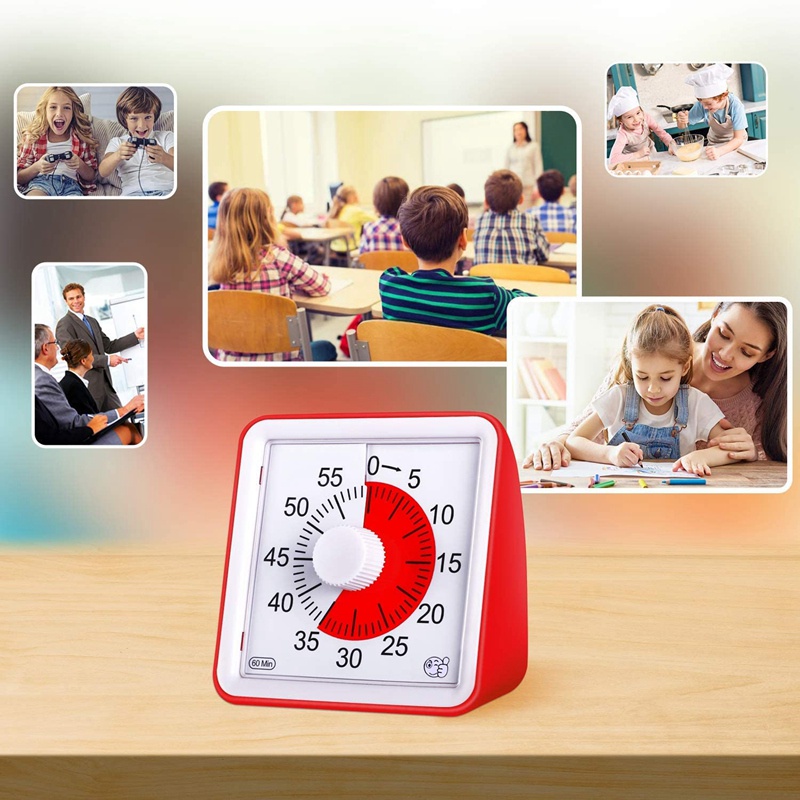 Visual Timer,60 Minute Kids Timer,3 Inch Countdown Timer,Silent Visual Analog Timer for Kids and Adults,Red