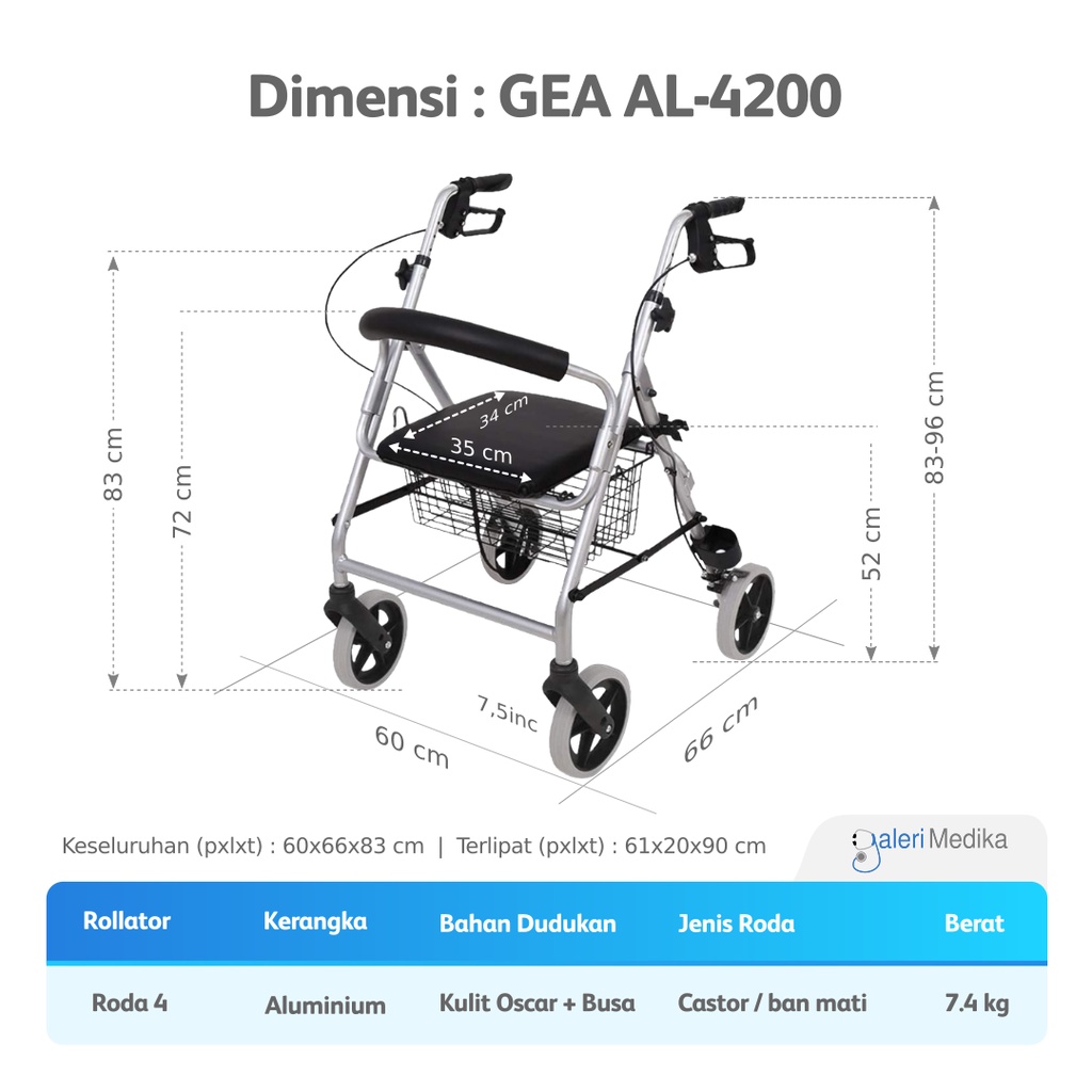 (KHUSUS GOJEK) GEA Rollator AL-4200 / AL4200 / AL 4200 Alat Bantu Jalan Orang Tua