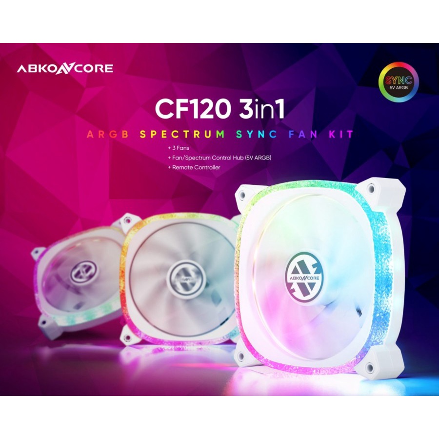 FAN CASING ABKONCORE CF120 ARGB SPECTRUM SYNC 3in1 / 3pack