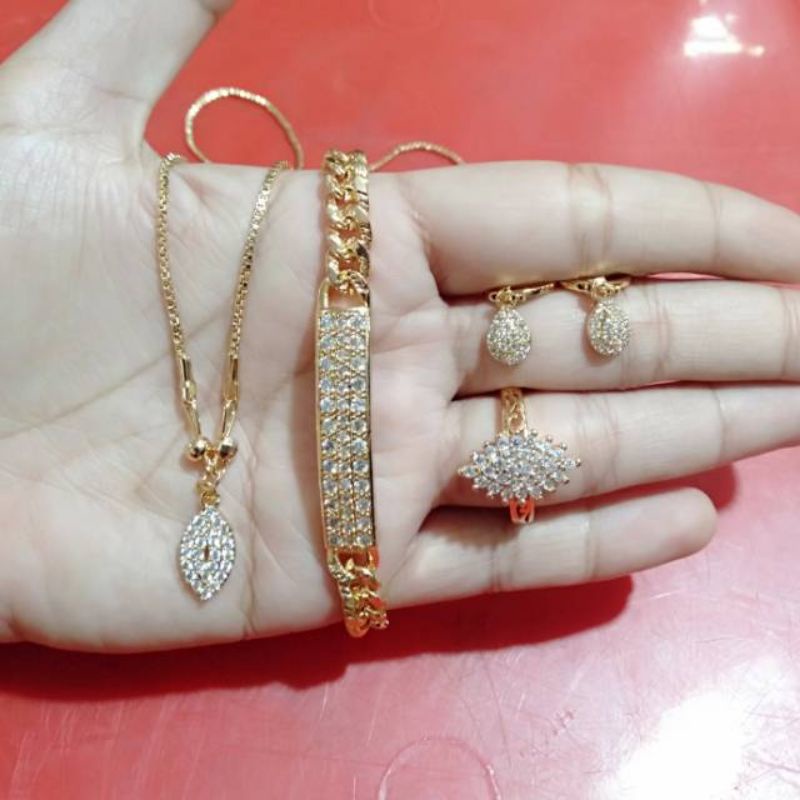 Set Perhiasan Xuping Mewah Permata Dewasa Emas Xuping Jewelery 4in1 Kalung+Cincin+Gelang+Anting