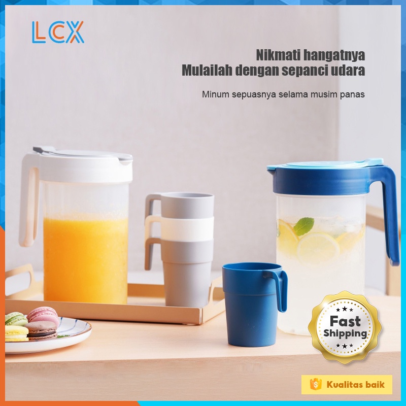 LCX Teko Plastik Dengan 4 Cangkir Air Teh Kopi Wadah BPA Free Gelas Set VS-33