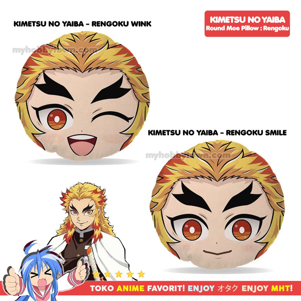 Bantal Anime Bulat Kimetsu No Yaiba - Demon Slayer : Rengoku Kyojuro Plushie Plush Doll Round