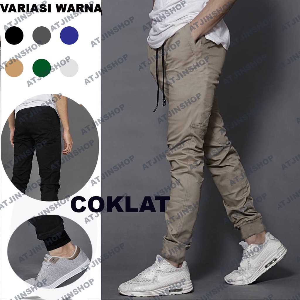 Atjin Original- Celana Panjang Joger Jogger Sirwal Pria Katun Stretch Lembut Murah Kualitas Premium [ READY 6 Warna , Size 28-40]