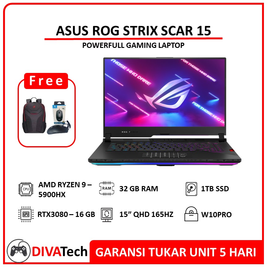 Asus ROG Strix SCAR 15 G533 Ryzen 9 5900HX RTX3080 16GB QHD 165HZ